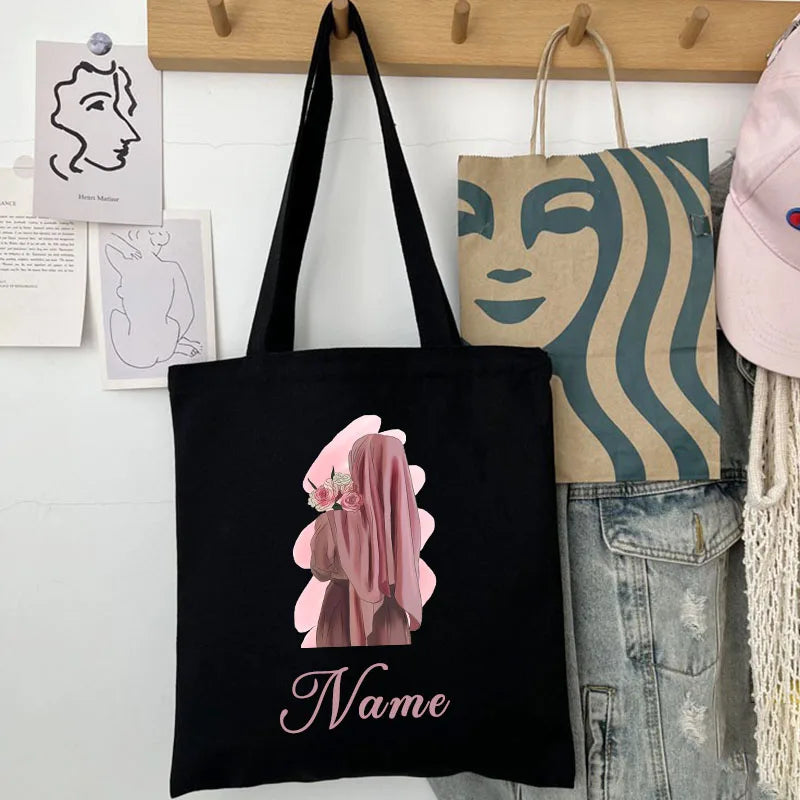 Personalized Custom Name Shoulder Bag - Reusable Canvas Tote Bag for Women