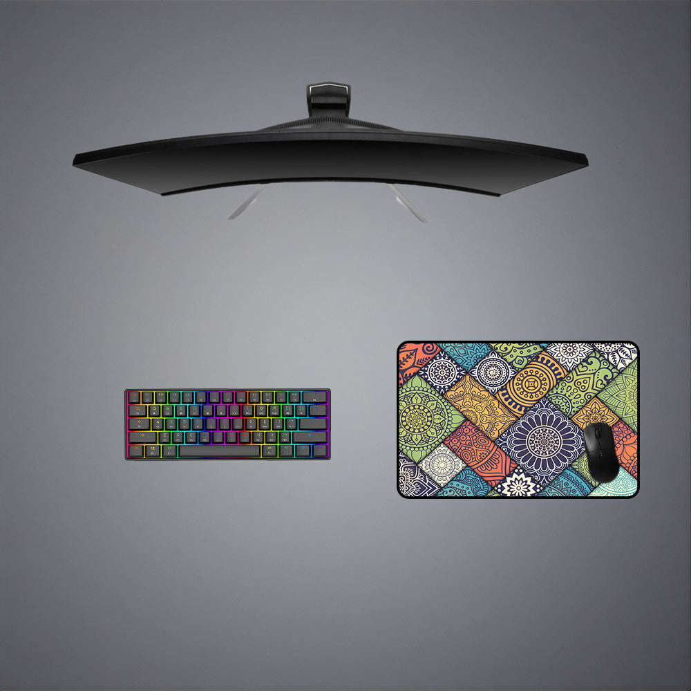 Floral Blocks Art Design Gaming Mouse Pad - M to XXL Size for Computer Desk