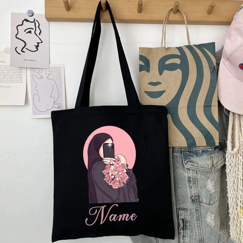 Personalized Custom Name Shoulder Bag - Reusable Canvas Tote Bag for Women