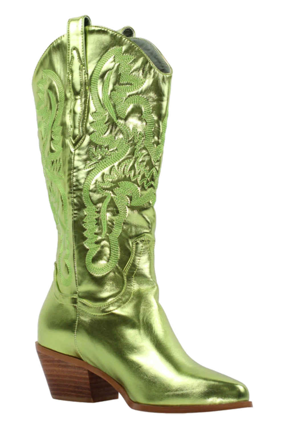 Only Maker Green Embroidered Mid-Calf Western Boots