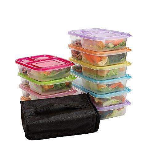 Bento Lunch Boxes, 3-Compartment Meal Prep Containers with Lids, 7 Pack BPA Free, LeakProof, Reusable