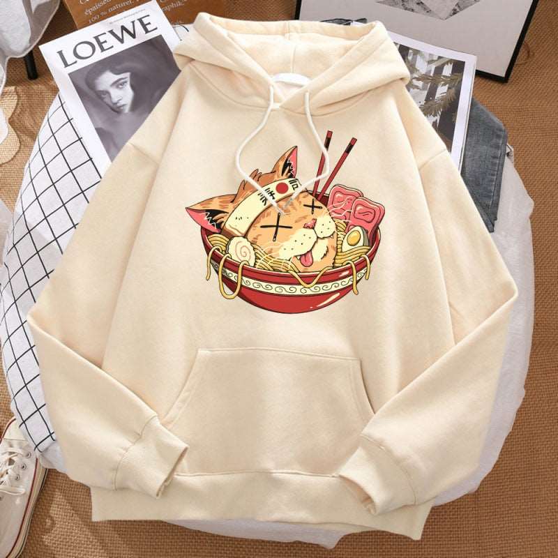 Cat Ramen Long Sleeved Hoodie