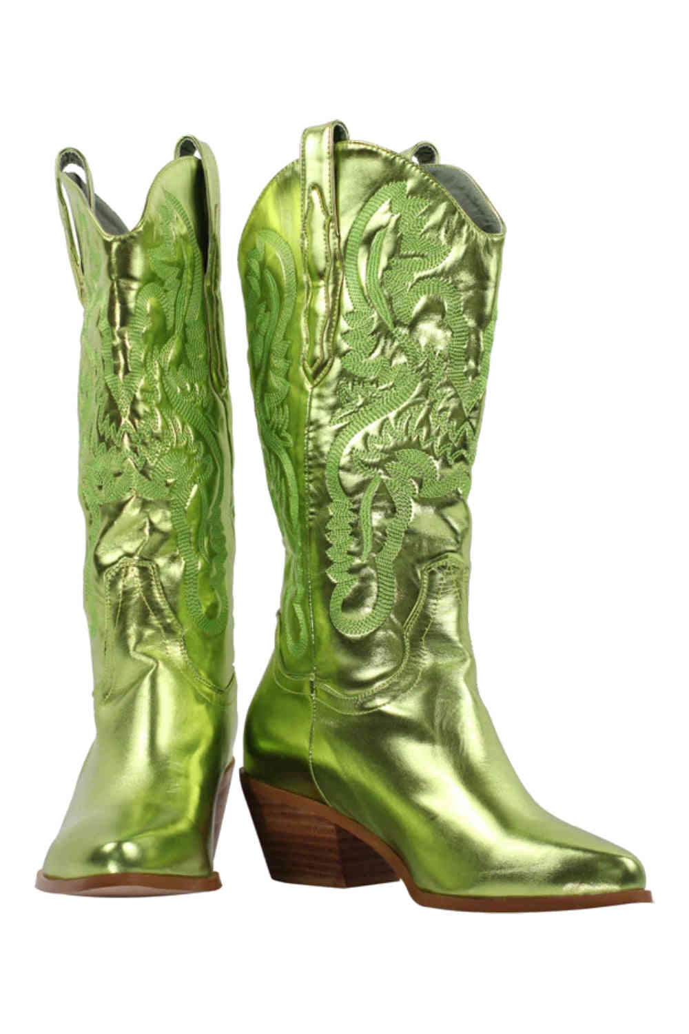 Only Maker Green Embroidered Mid-Calf Western Boots