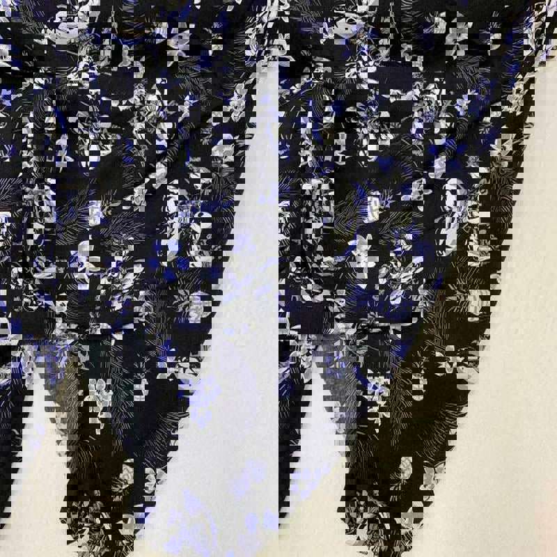 Blue Flowers And Black Hawaiian Soft Flowy Floral Rayon Challis Fabric