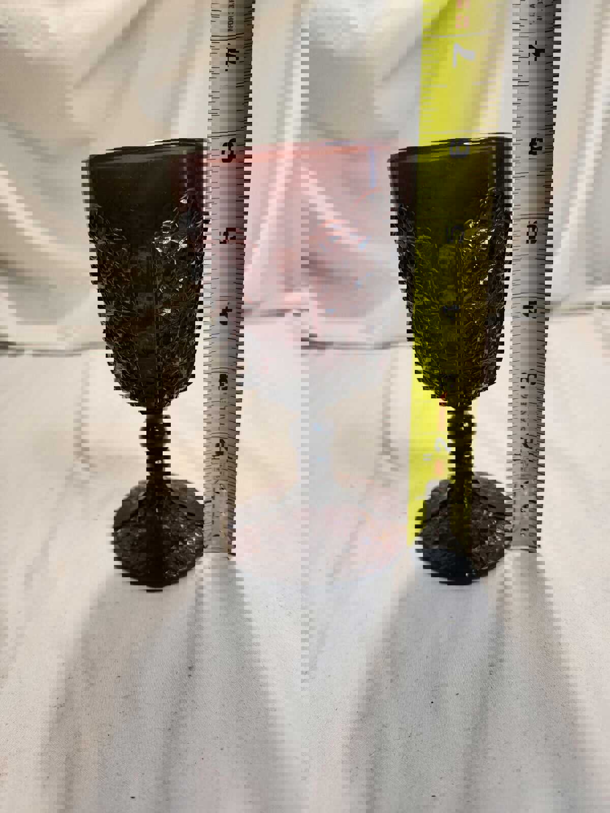 Vintage LG Wright Amethyst Pressed Glass Daisy & Button Straight Band Wine Glass