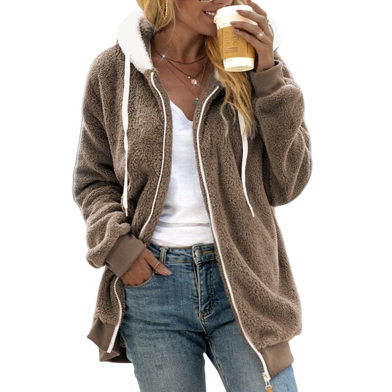 Loose Warm Hooded Jacket with Zip