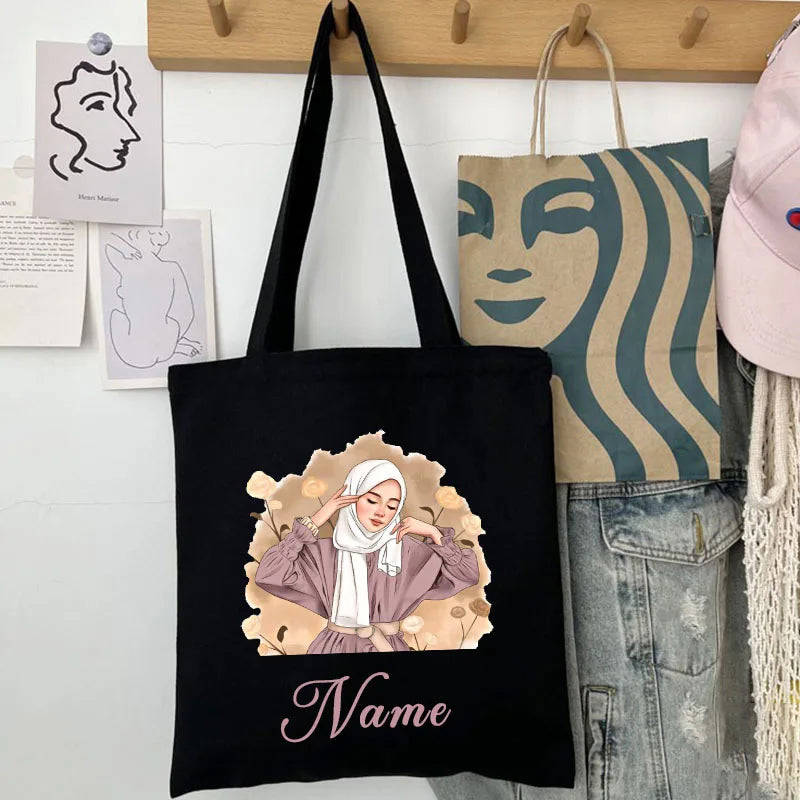 Personalized Custom Name Shoulder Bag - Reusable Canvas Tote Bag for Women