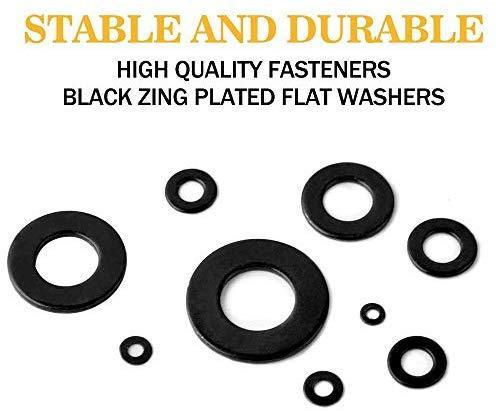 VIGRUE Black Zinc Plated Alloy Steel Flat Washers Set - 684 Pieces (9 Sizes)