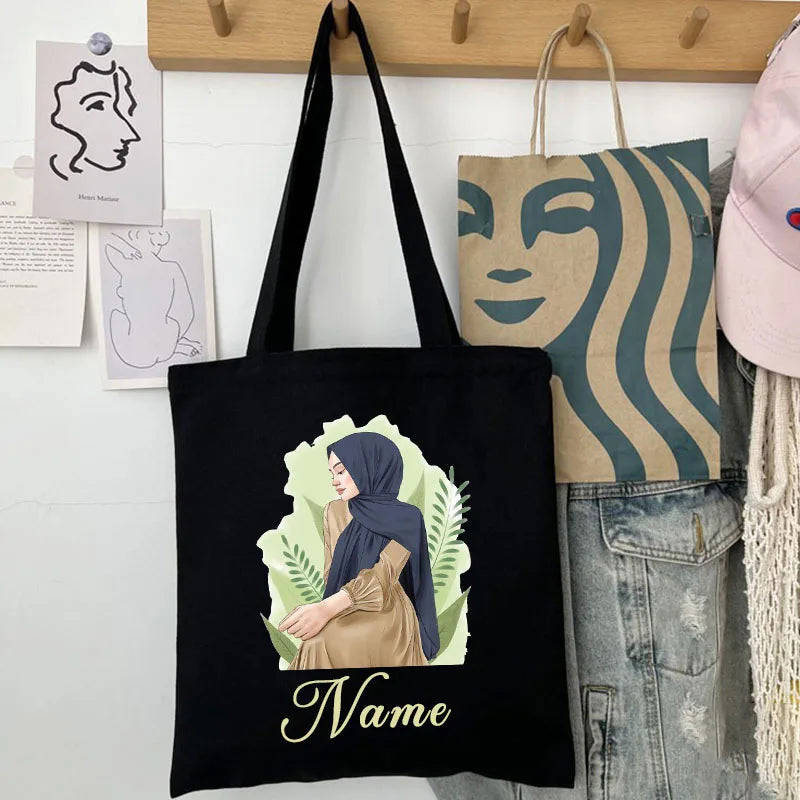 Personalized Custom Name Shoulder Bag - Reusable Canvas Tote Bag for Women