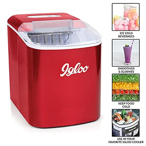 Igloo ICEB26RR Automatic Portable Electric Countertop Ice Maker Machine, 26 Pounds in 24 Hours, 9 Ice Cubes in 7 Minutes