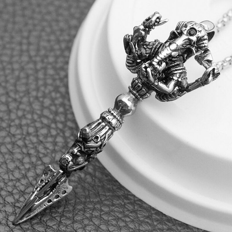 Skeleton Beads Necklace with Knife Pendant - Stainless Steel Paracord Necklace for Outdoor & Self Defense