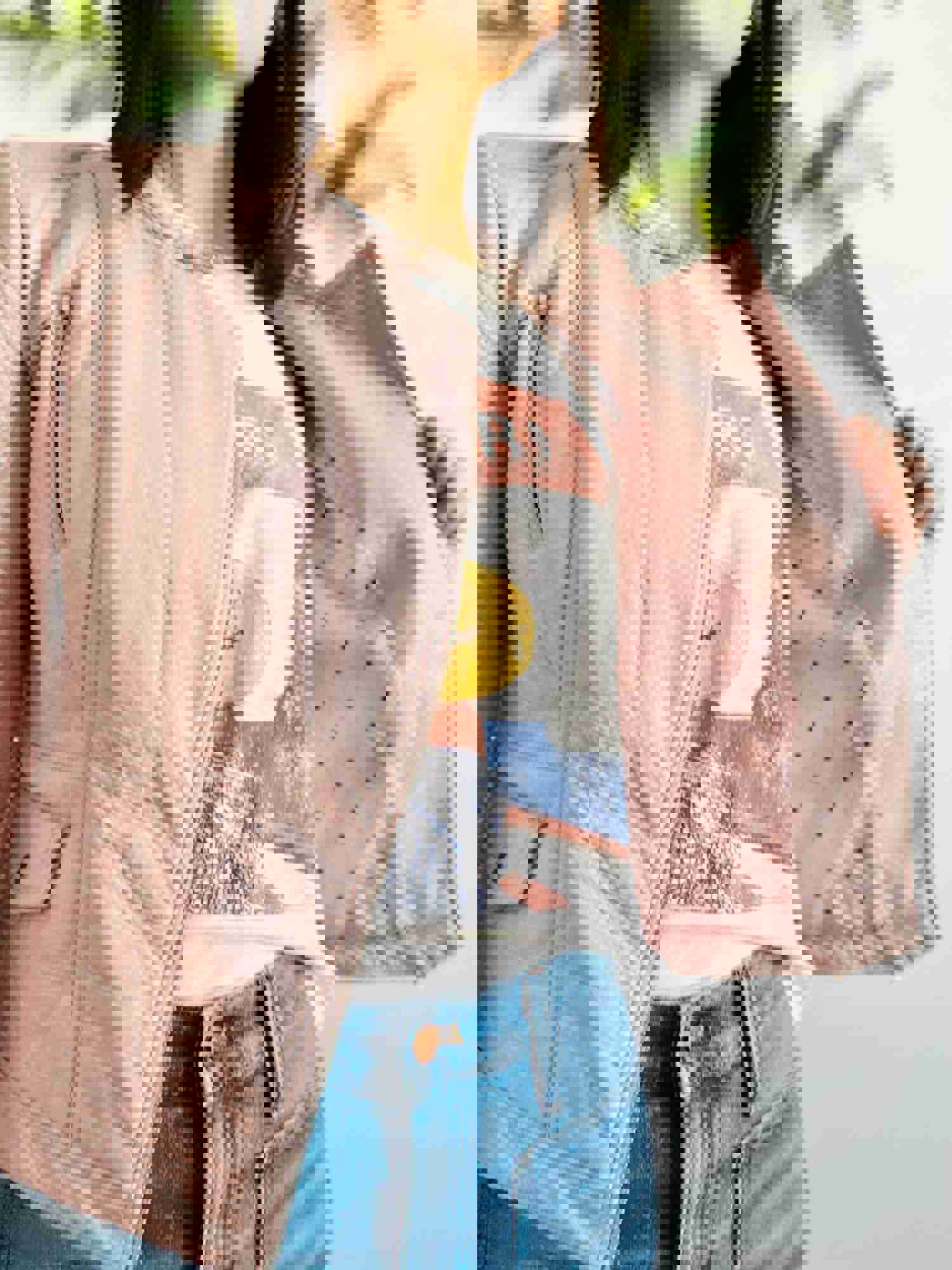 Pastel Pink Faux Leather Motorcycle Jacket