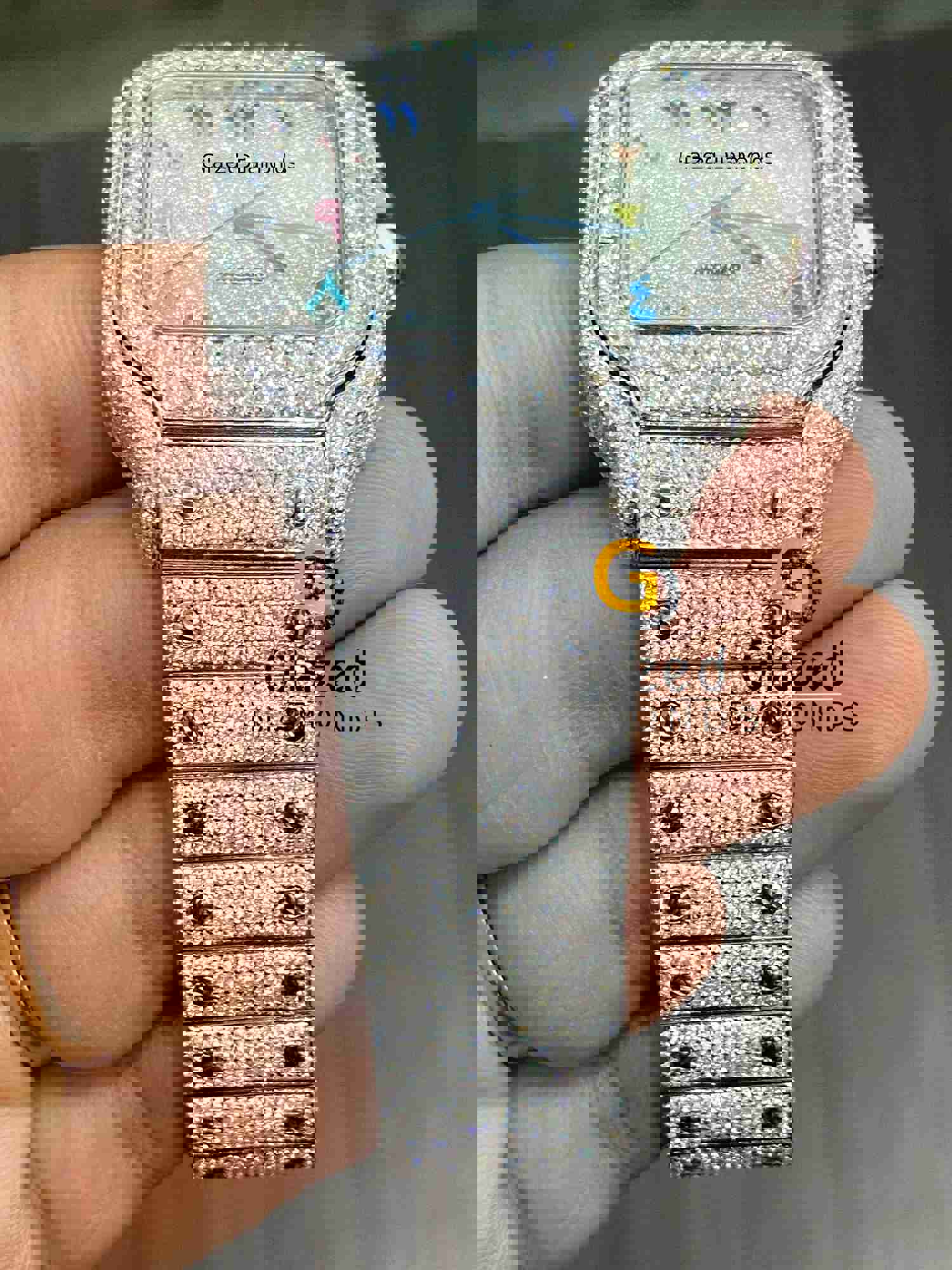 Colorful Arabic Numerals Fully Bust Down Moissanite Watch