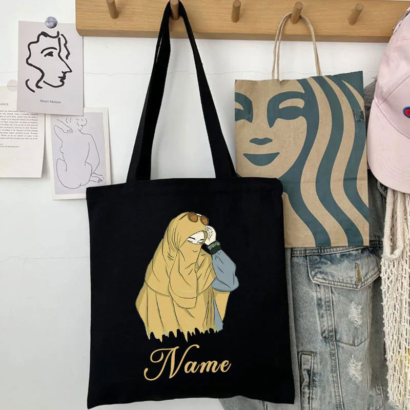 Personalized Custom Name Shoulder Bag - Reusable Canvas Tote Bag for Women