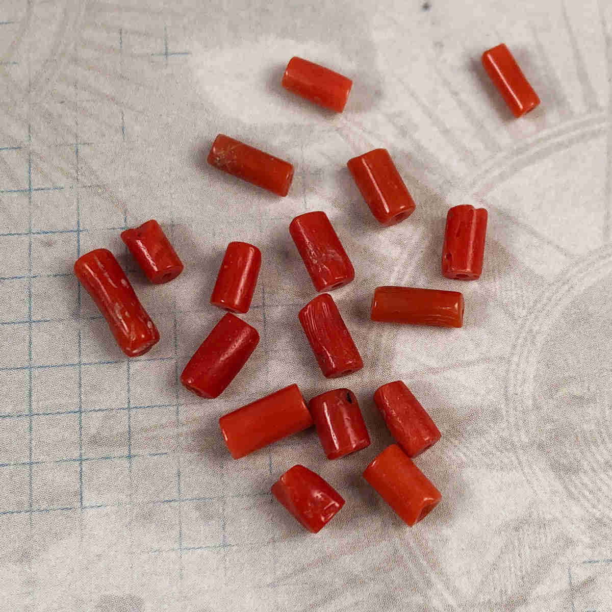Vintage 1920s Italian Coral Tube Beads (Pack of 12)