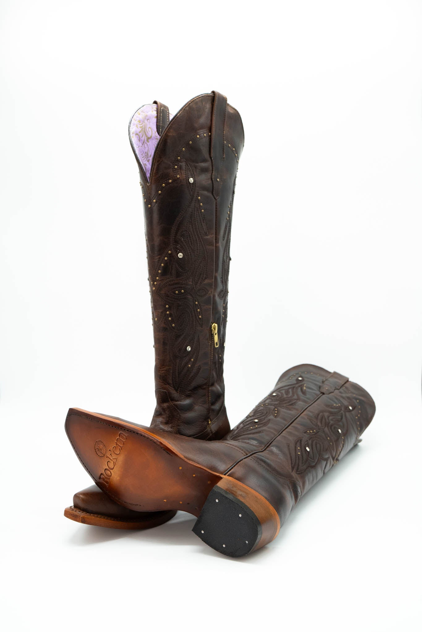 Catalina Vitro Tall Cowgirl Boot - Genuine Leather with Side Zipper