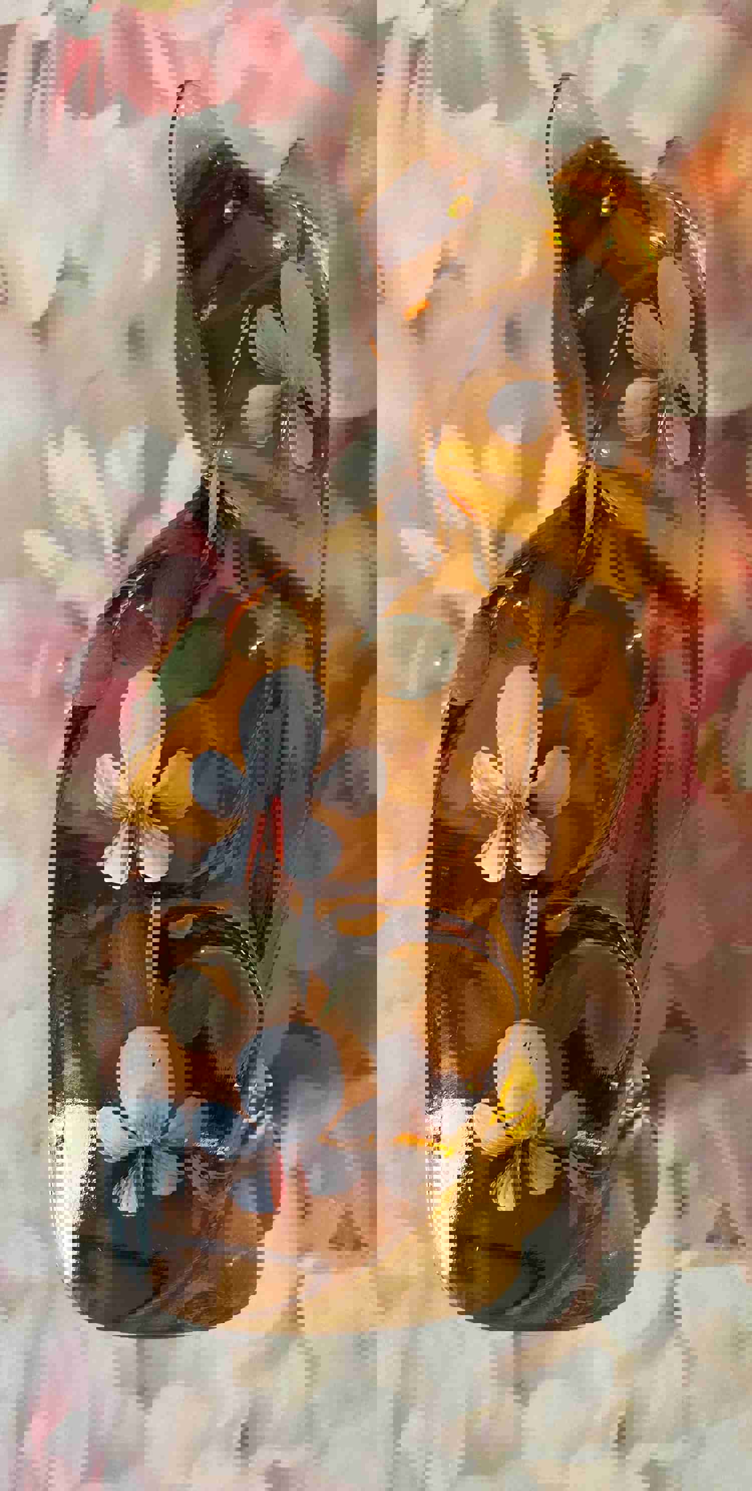 Fenton Art Glass Stylized Sitting Cat Autumn Gold with Hand-Painted Flowers by A. Farley