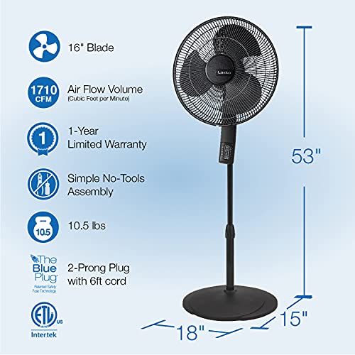 Lasko S16612 Oscillating 16″ Adjustable Pedestal Stand Fan with Timer, Thermostat and Remote