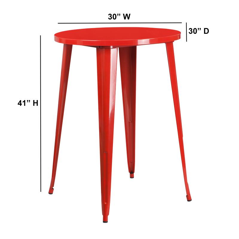 Flash Furniture Philip Commercial Grade 30 Round Red Metal Indoor-Outdoor Bar Height Table