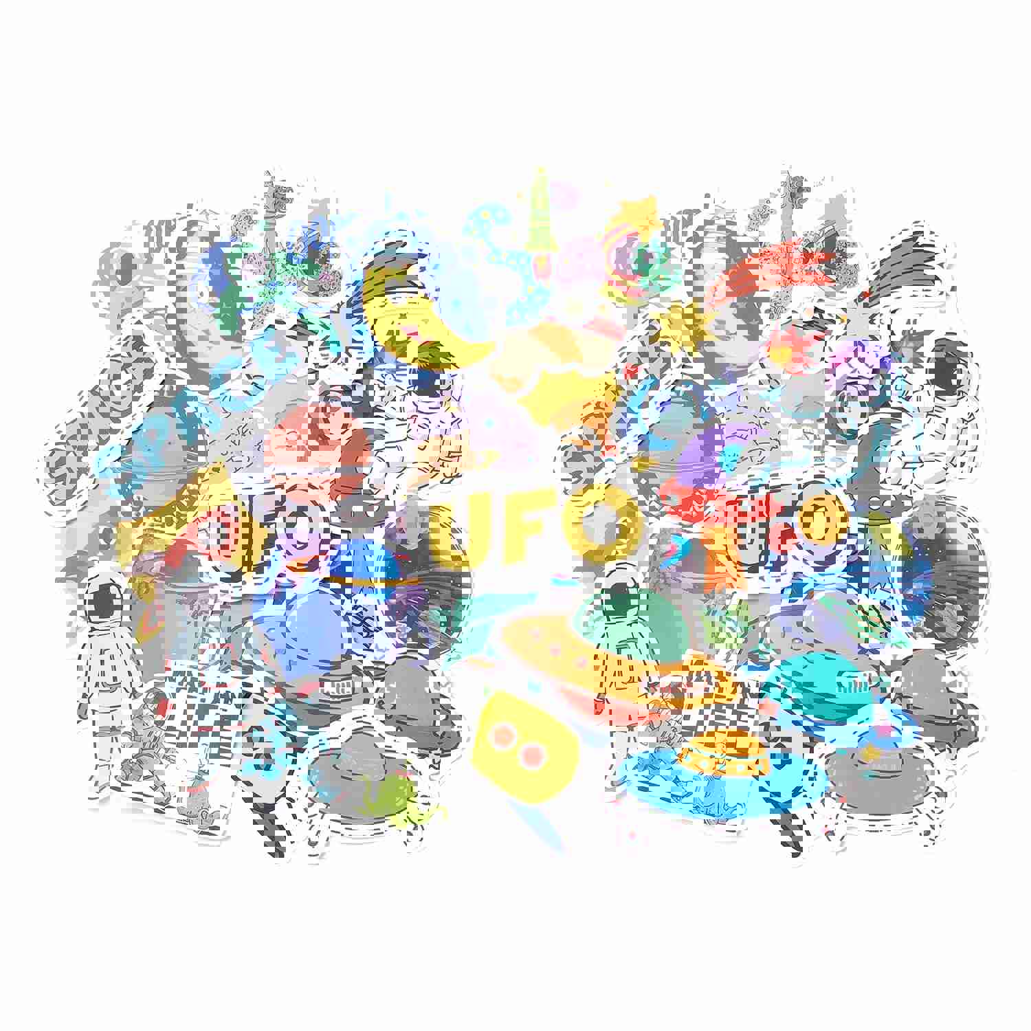 Craspire Colorful Cartoon Stickers - Vinyl Waterproof Decals for DIY Decoration (Space Theme, 50pcs/bag)