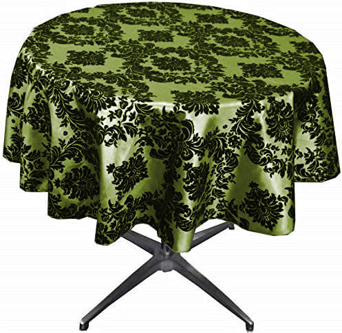 Dark Lime Taffeta Flocking Damask Table Rounds for Wedding and Special Events