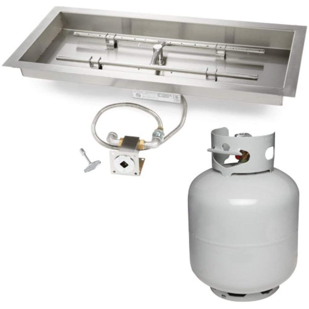 HPC 30 x 12 Rectangle H-Burner Bowl Pan Match Lit Ignition Fire Pit Insert with Small Tank