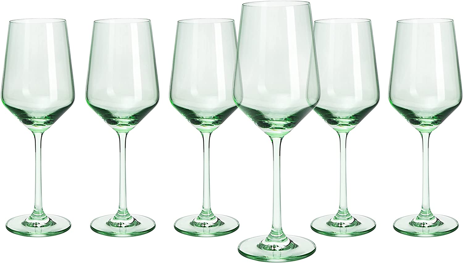 Elegant Green Colored Wine Glass Set - 6 Italian Style Tall Stemmed Glasses for Parties