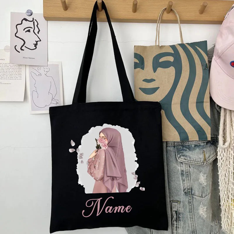 Personalized Custom Name Shoulder Bag - Reusable Canvas Tote Bag for Women