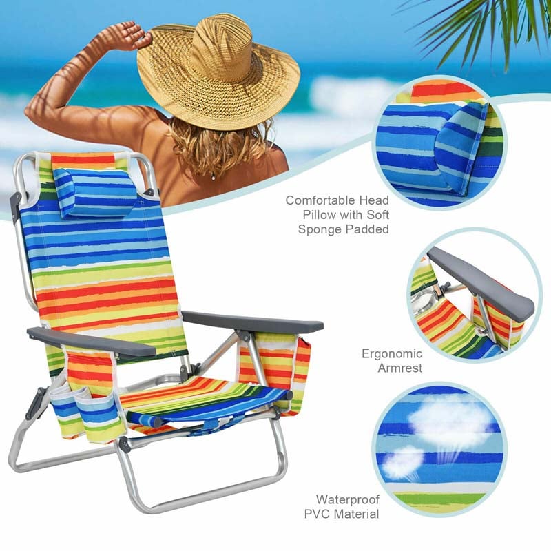 2 Pack 5-Position Outdoor Folding Backpack Beach Chair & Table Set
