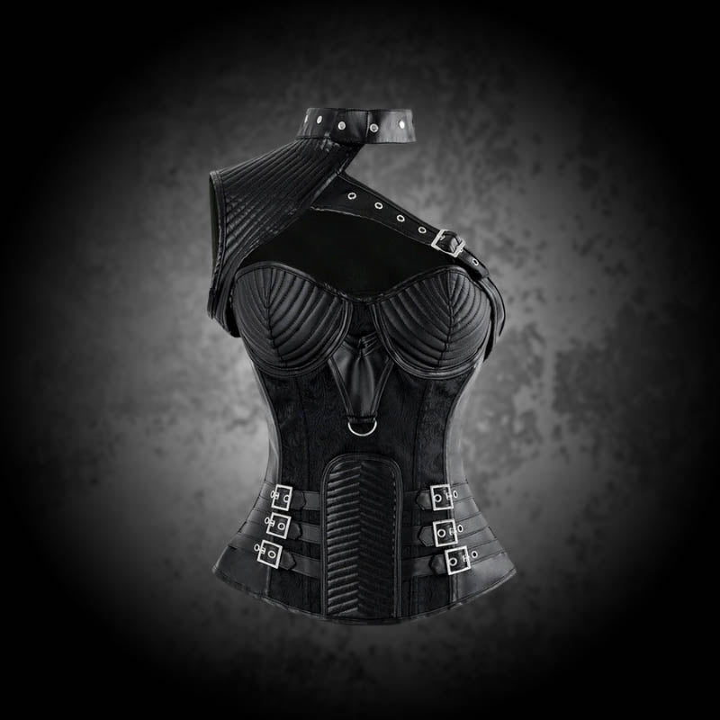 Victoria Black Leather Longline Corset