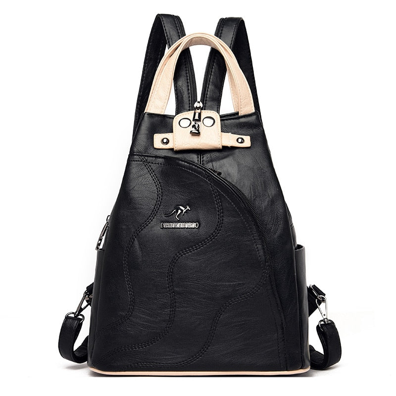 Lkblock High Quality Leather Women Backpack - Fashion Anti-theft Travel Shoulder Bag