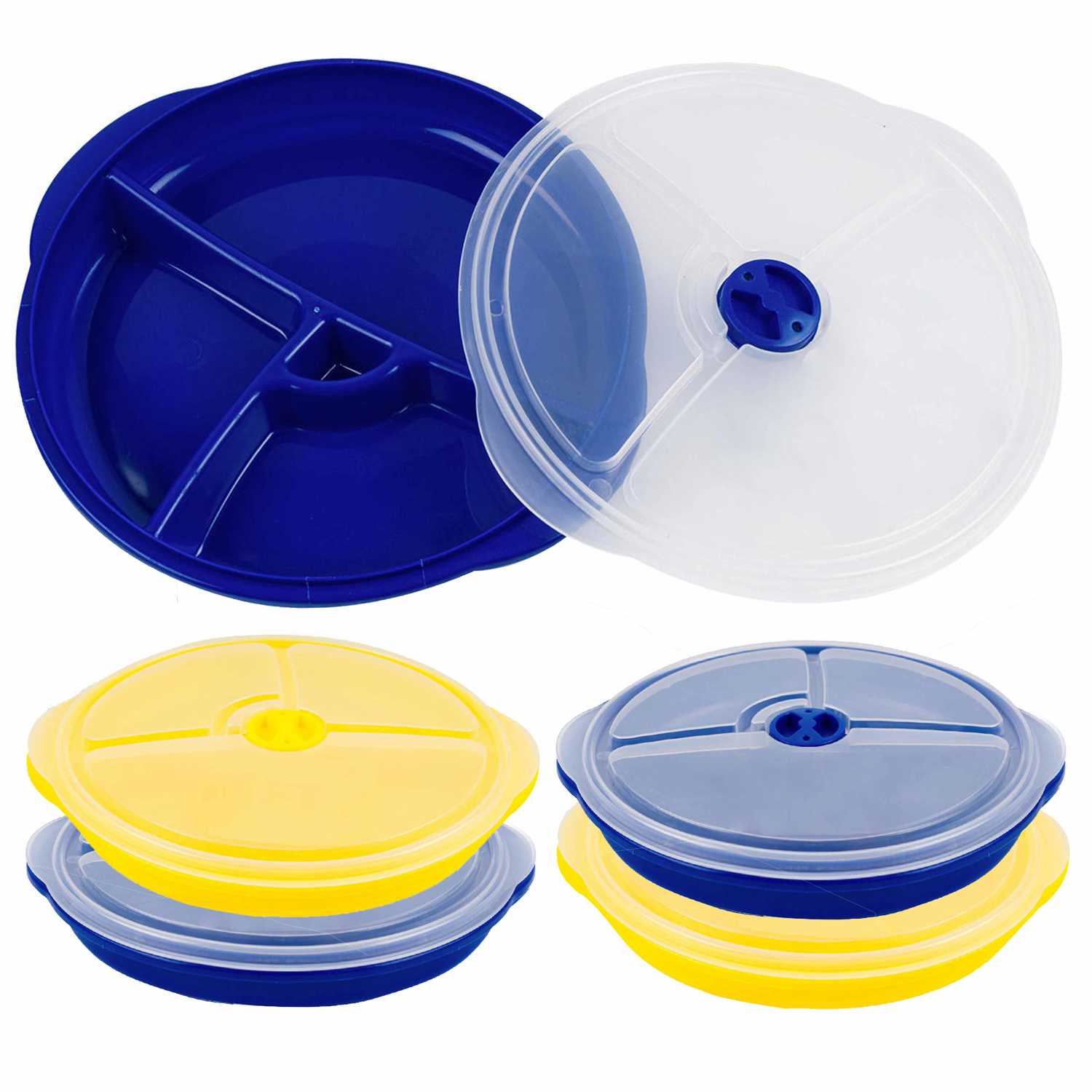 4-Pack 3-Section Food Storage Plate for Healthy Portion Control Meal Prep