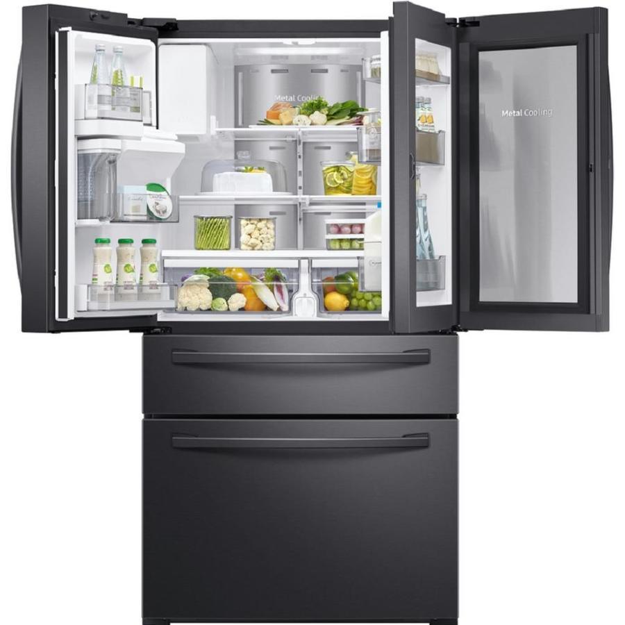 Samsung Food Showcase 28-cu ft 4-Door French Door Refrigerator with Ice Maker and Fingerprint-Resistant Black Stainless Steel