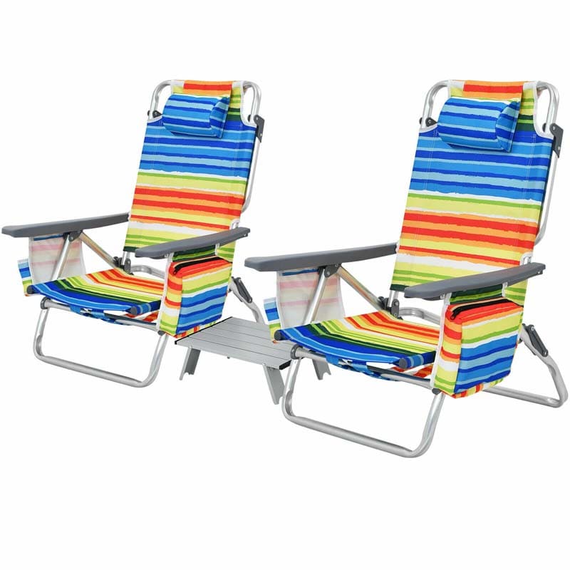 2 Pack 5-Position Outdoor Folding Backpack Beach Chair & Table Set