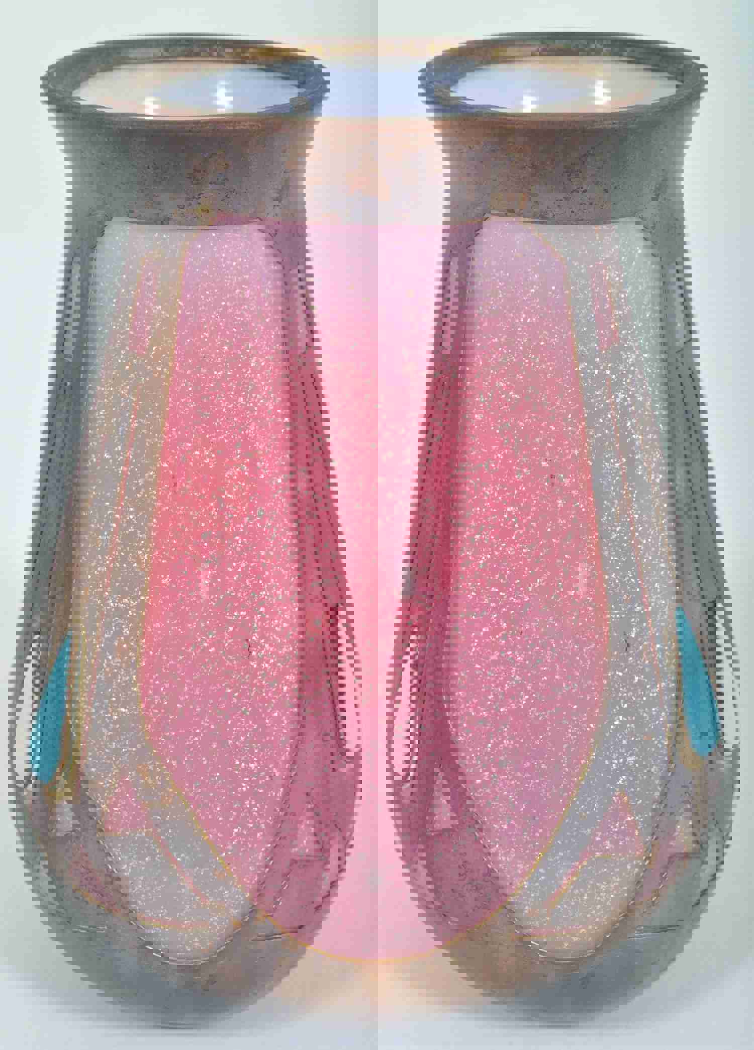 Antique Arts & Crafts Glass Vase with Metal Mounts by Frederic Carder, Circa 1905