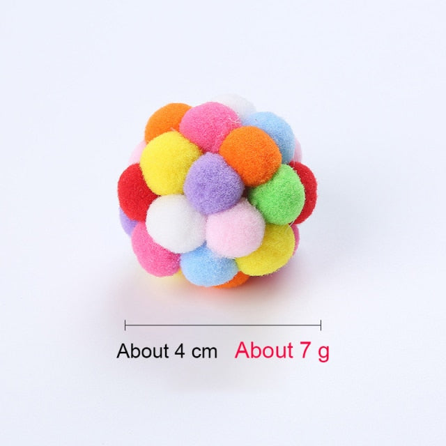 Colorful Handmade Bouncy Ball Cat Toy with Bell - Interactive Kitten Plush Toy