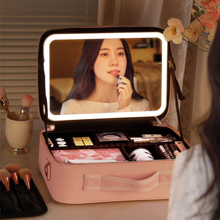 Smart LED Cosmetic Case With Mirror - Large Capacity Fashion Portable Makeup Bag