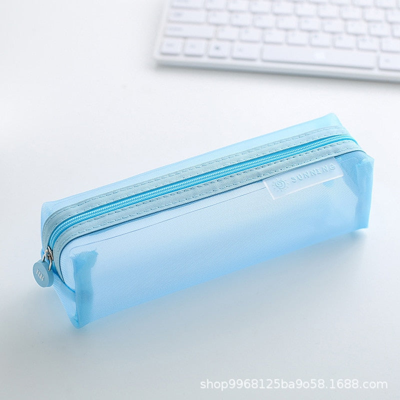 Lkblock Transparent Stationery Pencil Bag - Large Capacity Nylon Mesh Pen Case for Students