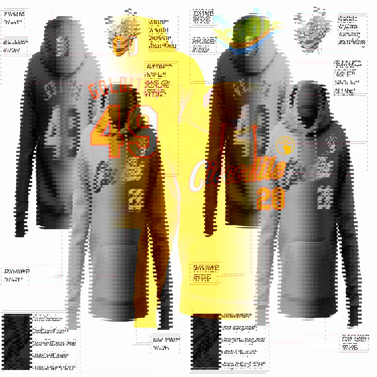 Custom Stitched Black Gold-Orange Gradient Fashion Sports Pullover Sweatshirt Hoodie