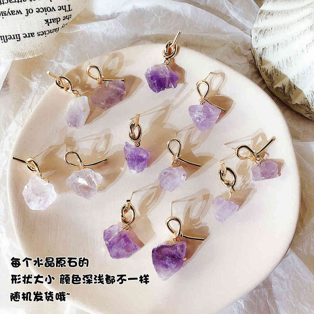 Design Jewelry Personality Metal Knot Asymmetric White Crystal Stone Earrings for Girls Gift for Woman