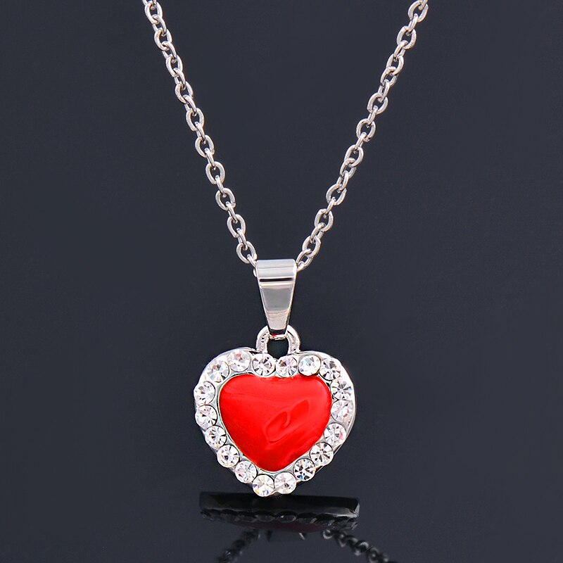KIOOZOL Classic Solid Rhinestone Pendant Red Black Heart Shaped Choker Necklace For Women