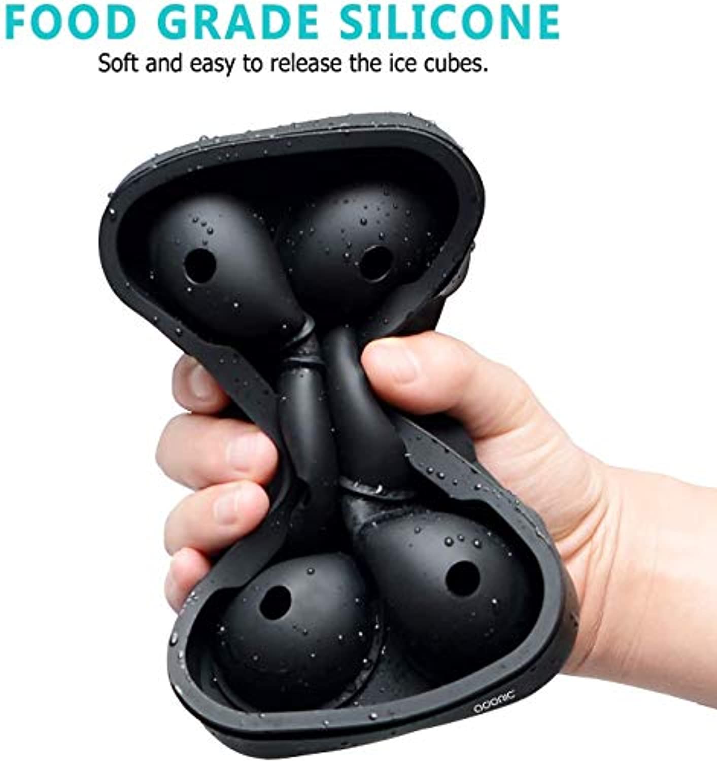 Adoric Silicone Ice Cube Tray Set - Large Square & Sphere Ice Ball Maker with Lid for Whiskey, BPA Free (2-Pack)