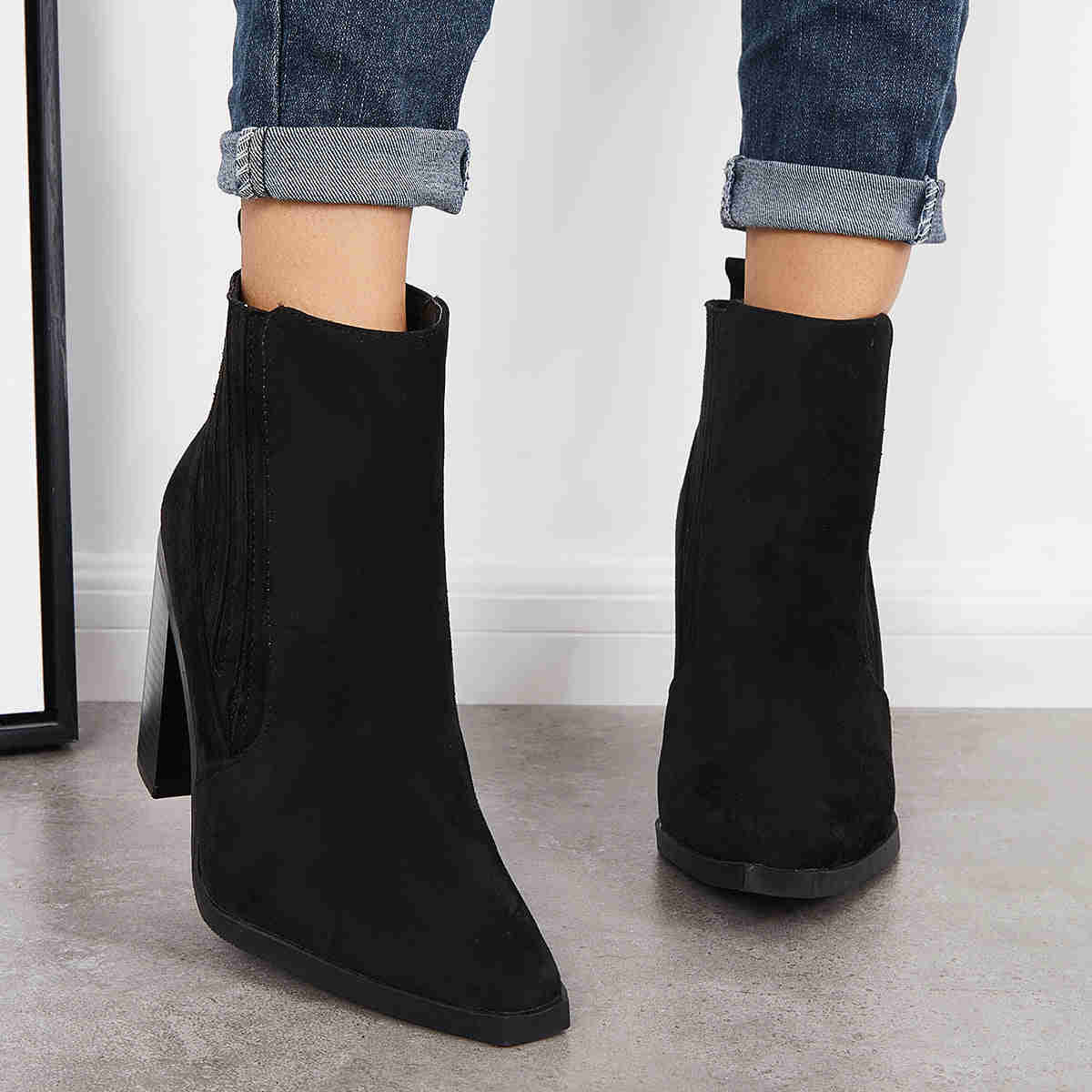 Pointed Toe Chunky Block Heel Ankle Boots Chelsea Western Booties