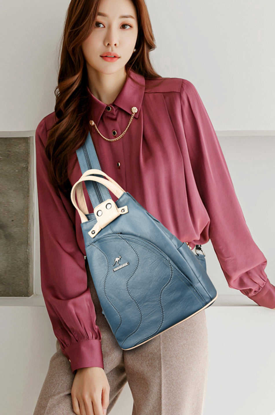 Lkblock High Quality Leather Women Backpack - Fashion Anti-theft Travel Shoulder Bag