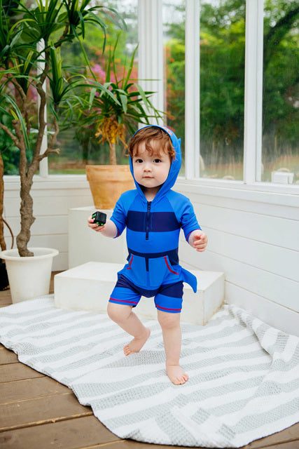 Baby Shark Blue Hoodie Baby 3/4 Sleeve Swimsuit
