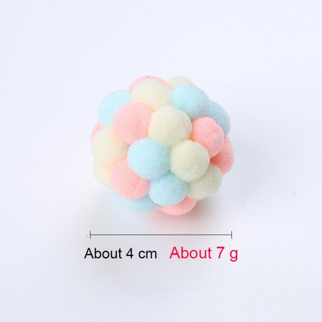 Colorful Handmade Bouncy Ball Cat Toy with Bell - Interactive Kitten Plush Toy