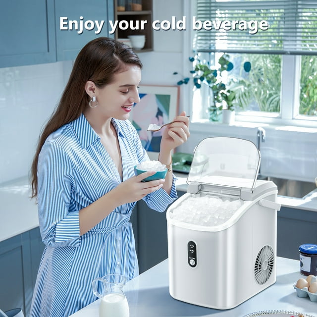 KISSAIR Nugget Countertop Ice Maker, 35Lbs/24Hrs, Self-Cleaning Pebble Ice Machine with Ice Basket & Scoop - White