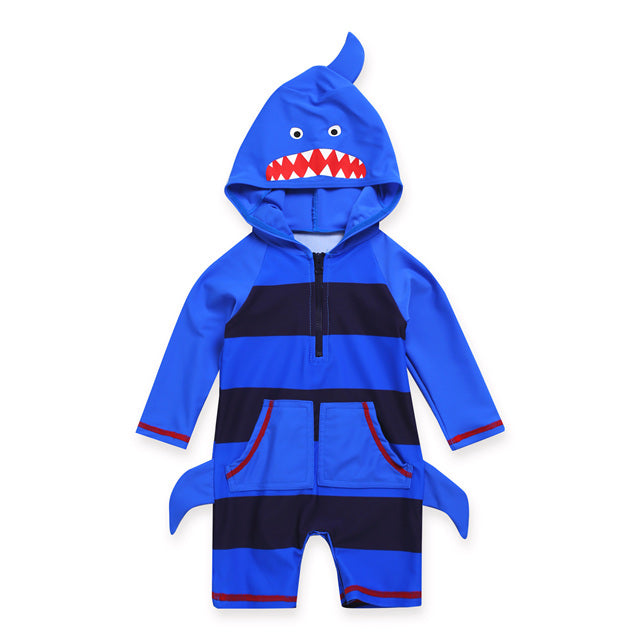 Baby Shark Blue Hoodie Baby 3/4 Sleeve Swimsuit