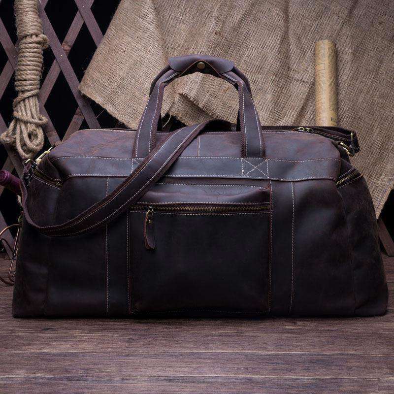 Vintage Leather Men's Weekender Travel Duffle Bag