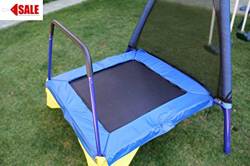 Skroutz Metal Swing Set with Slide and Trampoline for Kids Outdoor Play